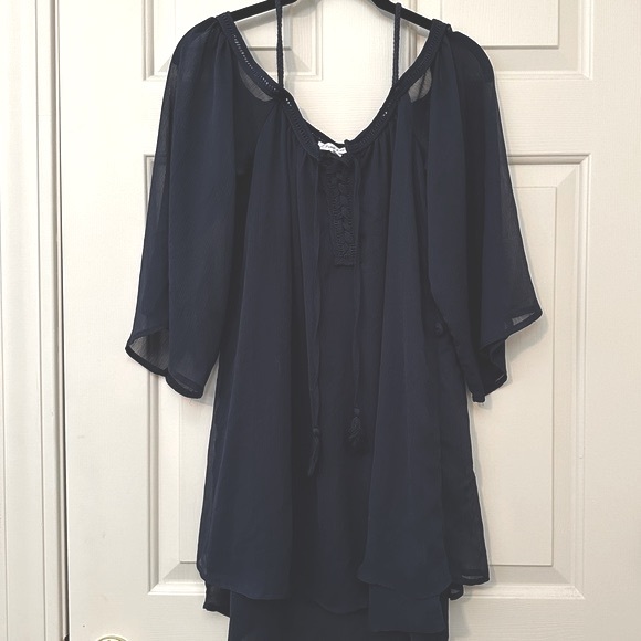 Flowy tunic top / short dress boho hippie size S - Purple Snow - Picture 2 of 9